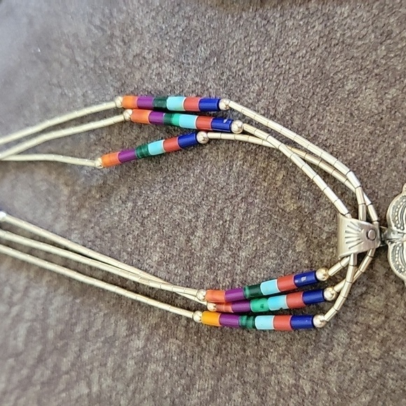 QT Sterling Oxidized Silver Navajo Heart Pendant Liquid Silver Torsade Necklace - Picture 4 of 8